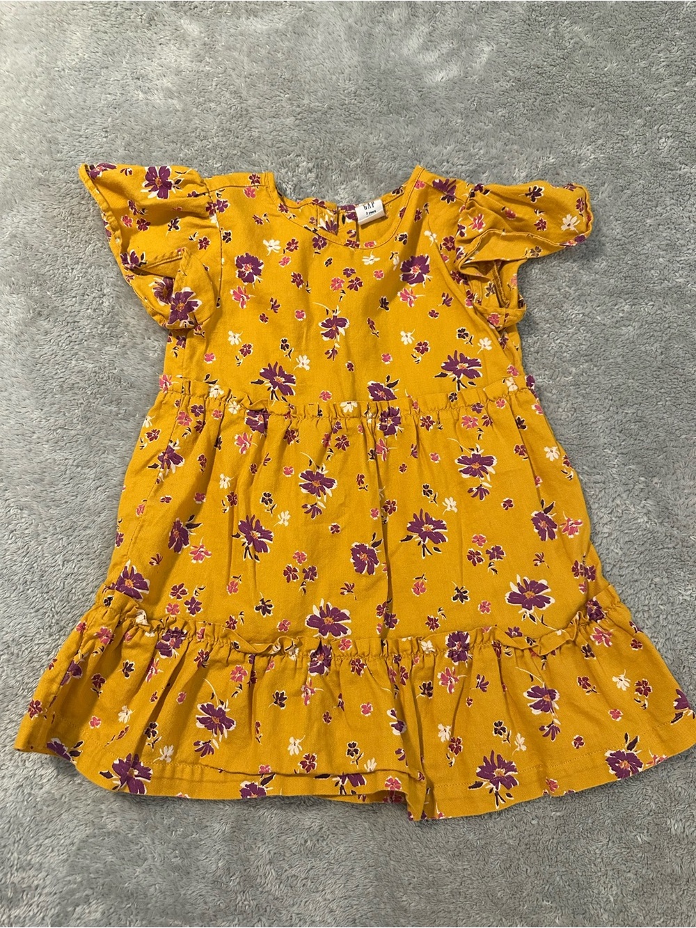GAP Mustard Yellow Floral Ruffle-Sleeve Dress 2T